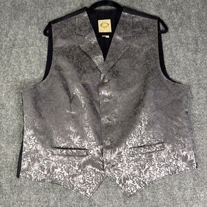 WahMaker Western Frontier Button Vest Silk Lilac Floral USA Vintage Men's L